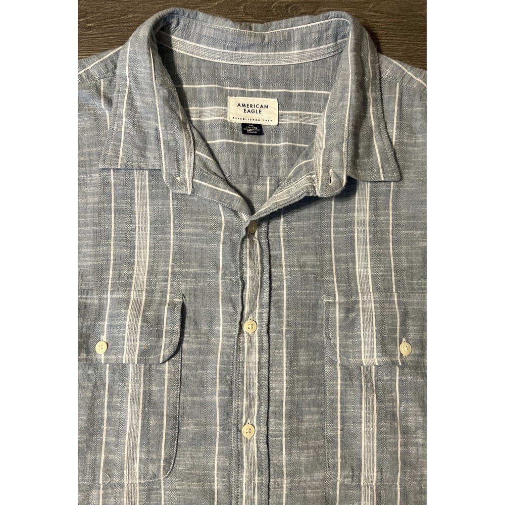 American Eagle Woven Striped Short Sleeve Button Down Resort Shirt‎ Size 2XL